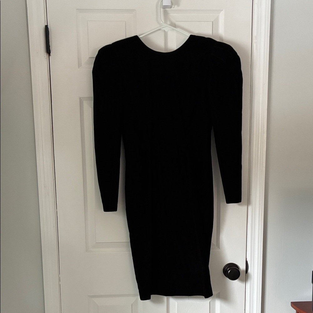 Classic Velvet Black Long-Sleeve Puff-Shoulder Backless Midi with Accent Bow
